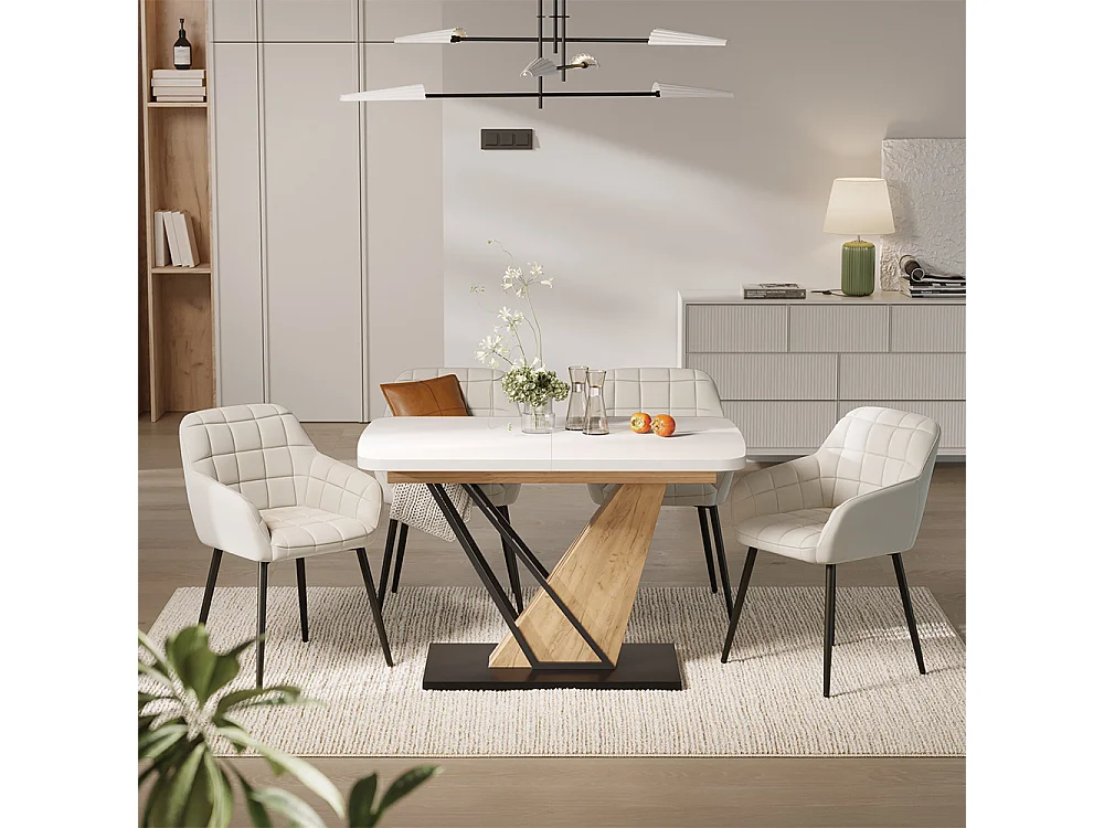 Ensemble de table à manger blanc/chêne de force doré 120x80x77.4 fenaro