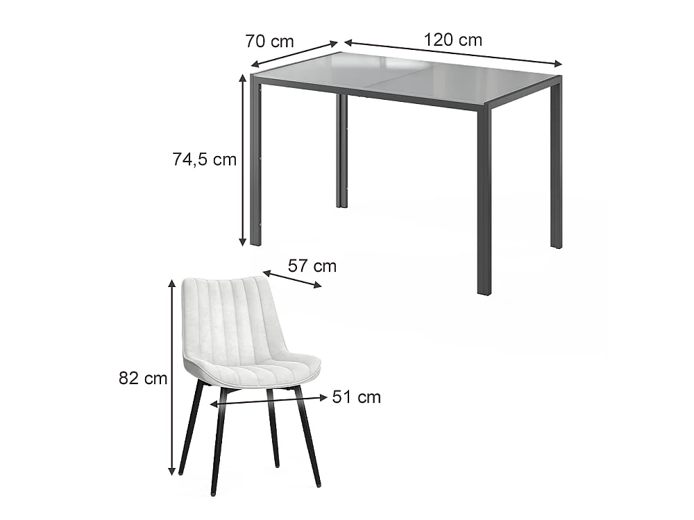 Set di tavoli da pranzo grigio 120x70x74.5 grand