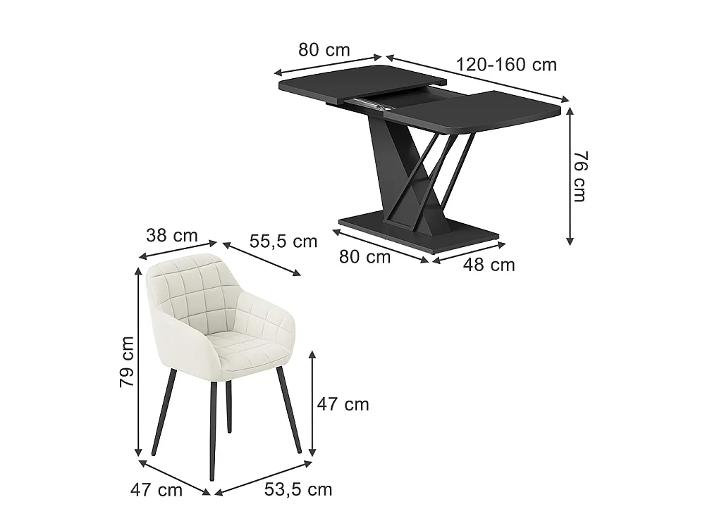 Dining table set black 120x80x77.4 fenaro