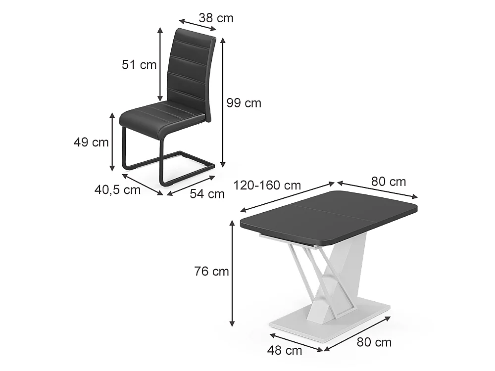 Eettafel set zwart/wit 120x80x76 fenaro