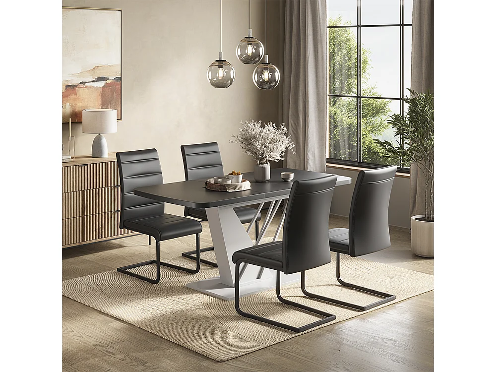 Eettafel set zwart/wit 120x80x76 fenaro