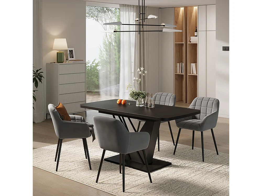 Eettafel set zwart 120x80x77.4 fenaro