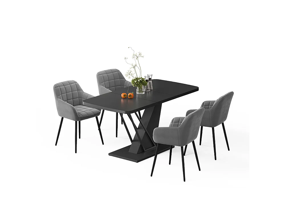 Eettafel set zwart 120x80x77.4 fenaro