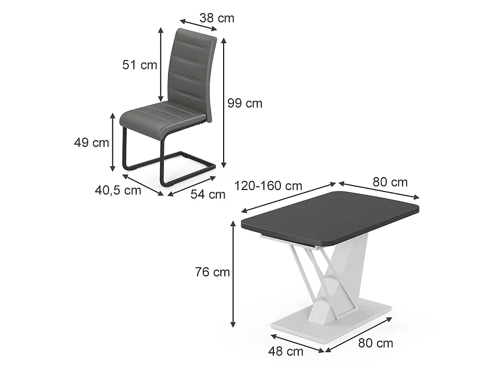Eettafel set zwart/wit 120x80x76 fenaro
