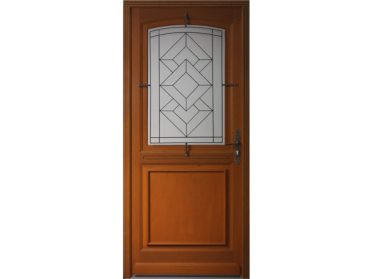 Puerta de entrada de madera con vidrio Elma, H.215 x 90 cm, lado de la tabla izquierda, pomo, cilindro, GD MENUISERIES sin manilla