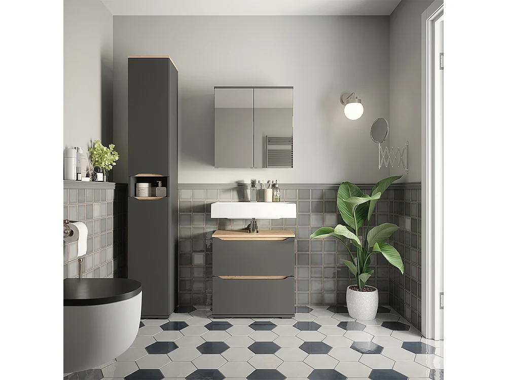 Zestaw mebli łazienkowych antracyt/dąb artisan 60.2x20x62 ruben
