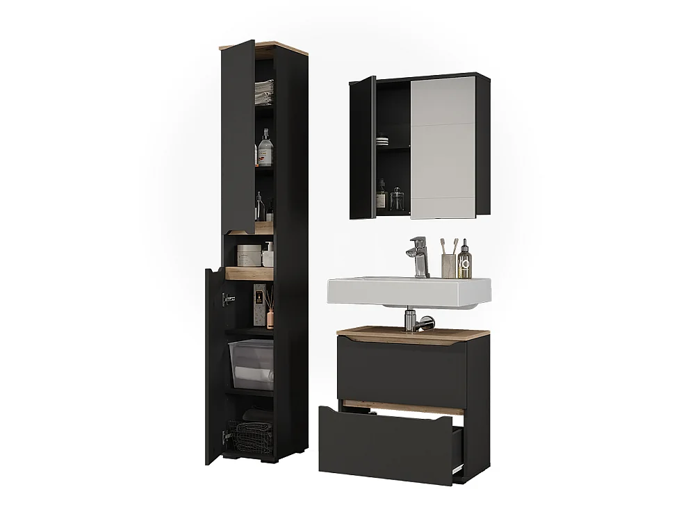 Zestaw mebli łazienkowych antracyt/dąb artisan 60.2x20x62 ruben