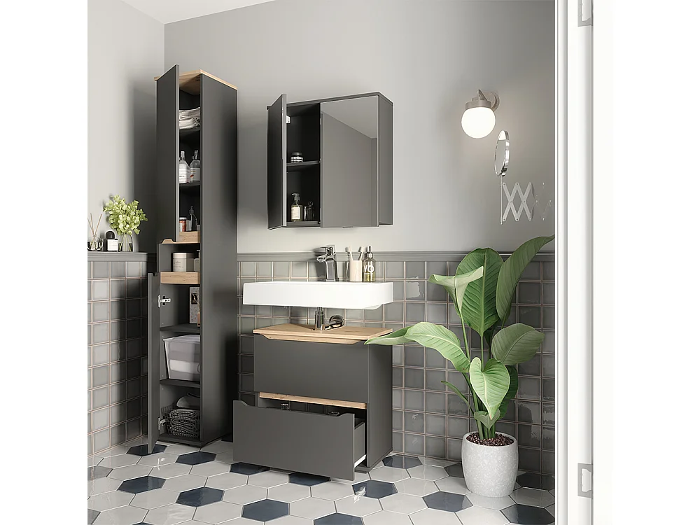 Zestaw mebli łazienkowych antracyt/dąb artisan 60.2x20x62 ruben