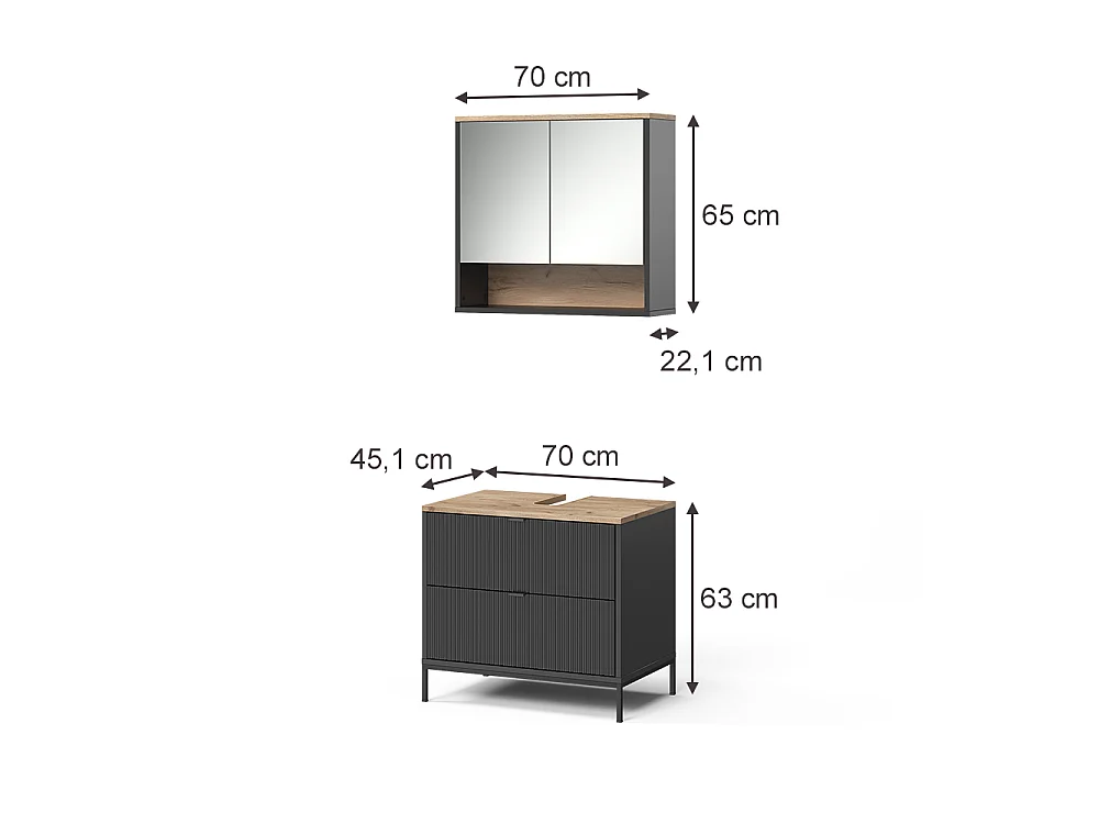 Zestaw mebli łazienkowych czarny/viking oak 70x45.1x63 eliza