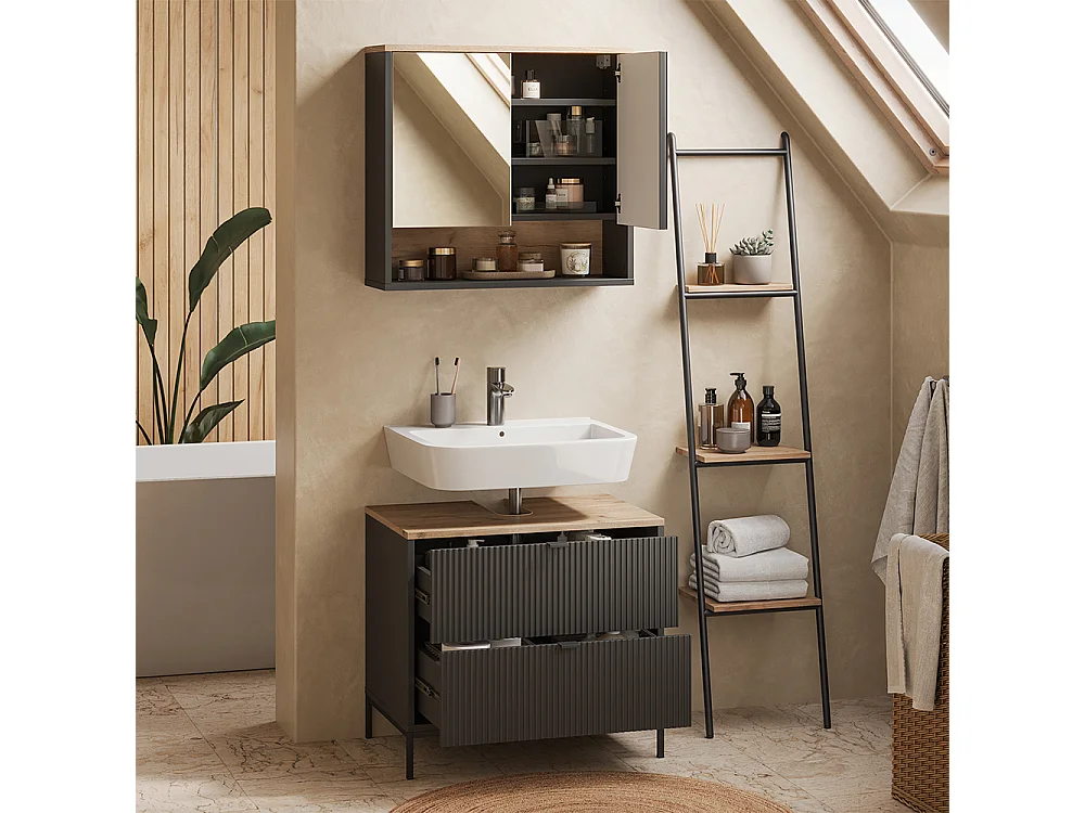 Zestaw mebli łazienkowych czarny/viking oak 70x45.1x63 eliza