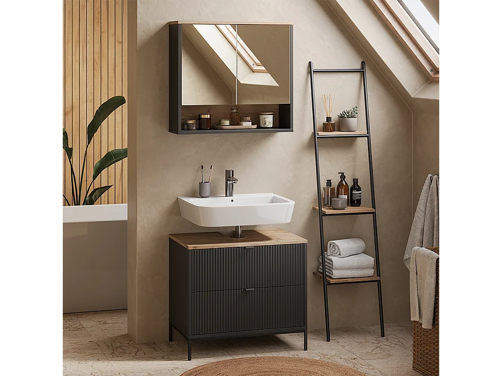 Zestaw mebli łazienkowych czarny/viking oak 70x45.1x63 eliza
