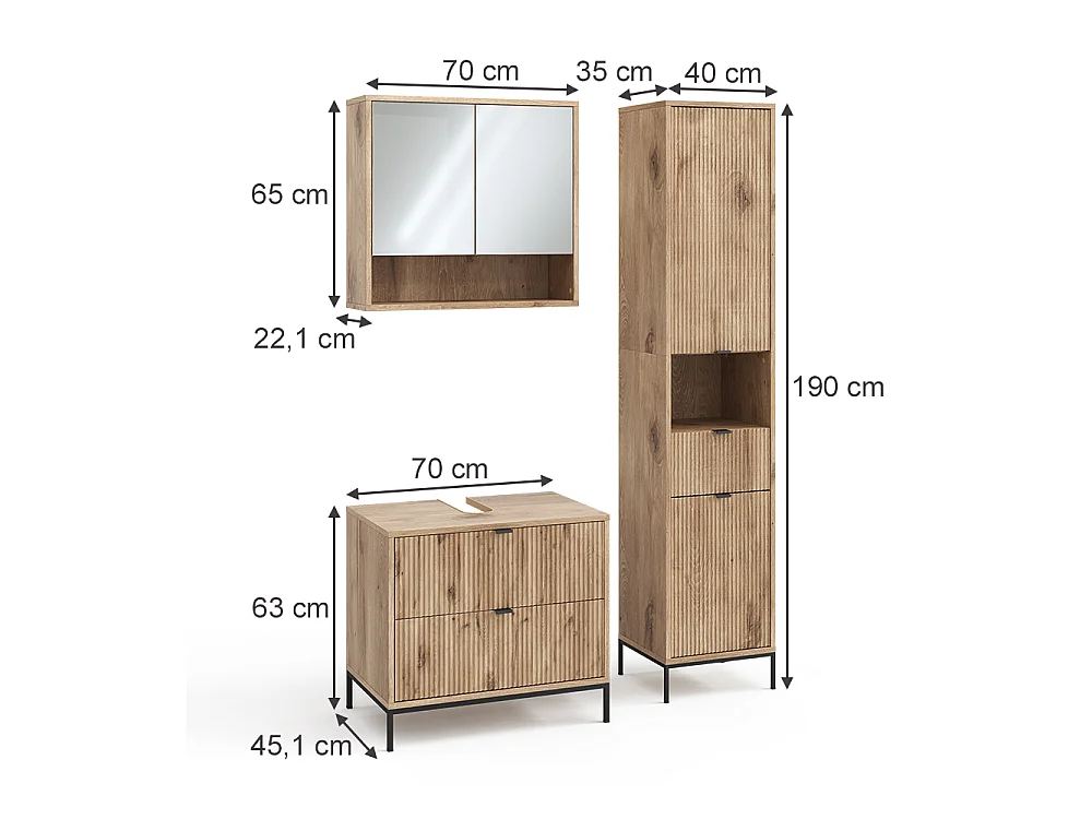 Meubles bain chêne viking 70x45.1x63 eliza