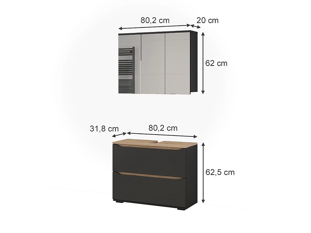 Badmöbel-Set anthrazit/artisan-eiche 80.2x20x62 ruben
