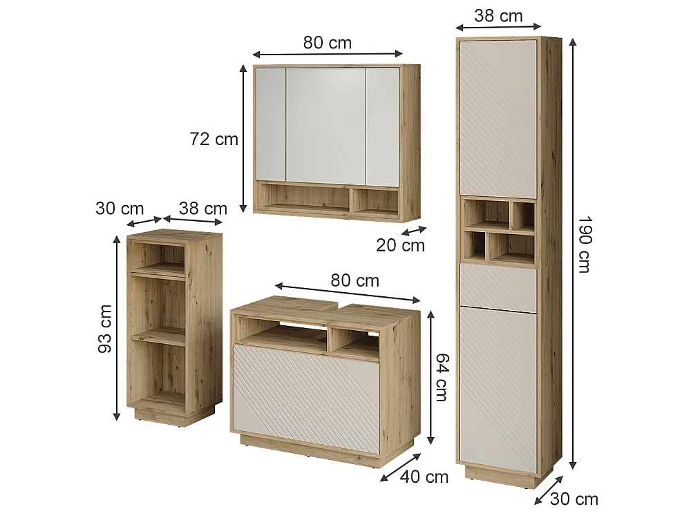 Badmöbel-Set cashmere/artisan-eiche 80x40x64 beatrice
