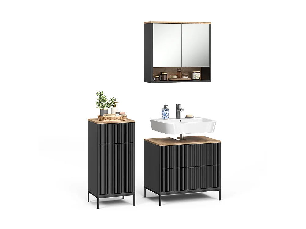 Zestaw mebli łazienkowych czarny/viking oak 70x45.1x63 eliza