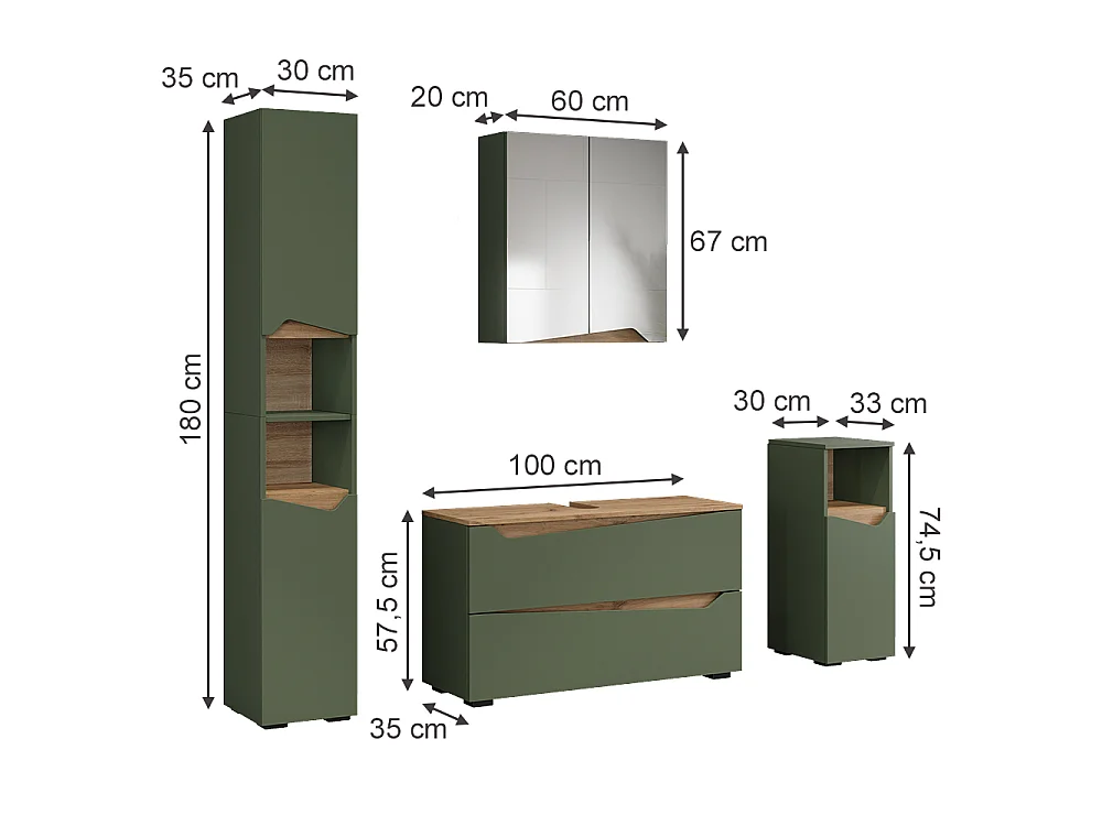 Badmöbel-Set grün/artisan-eiche 100x35x57.5 marelle