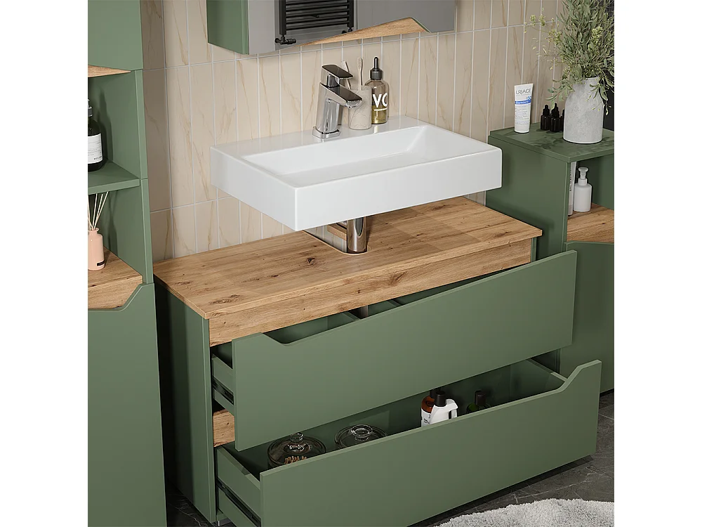 Badmöbel-Set grün/artisan-eiche 100x35x57.5 marelle