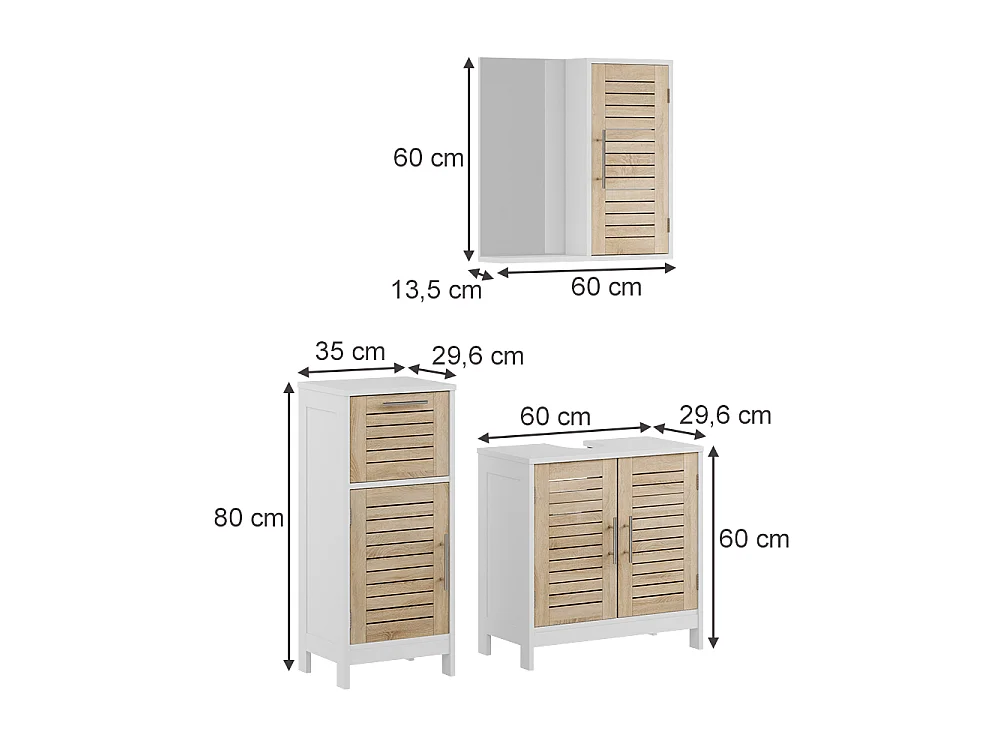 3-delat badrumsmöbelset vit/ek 60x29.6x60 looma