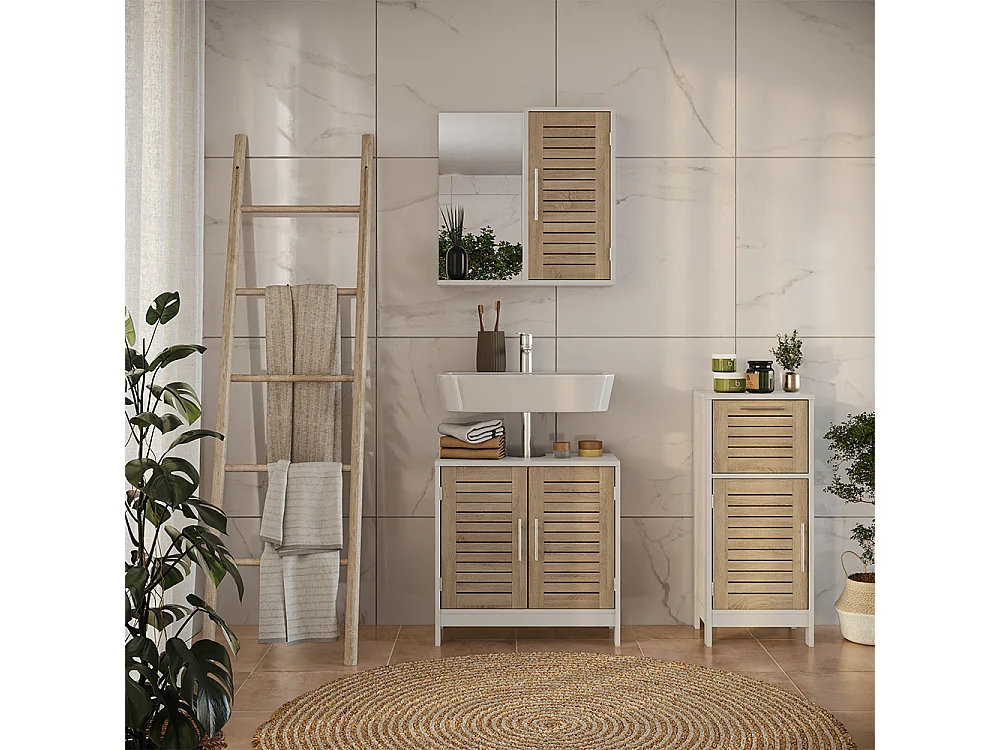 3-delat badrumsmöbelset vit/ek 60x29.6x60 looma