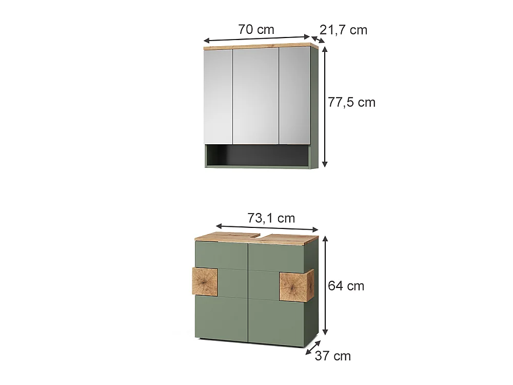 Zestaw mebli łazienkowych zielony 75x37x64 eden