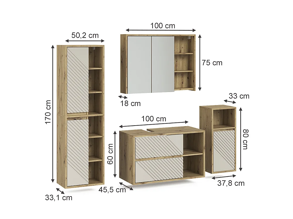 Badmöbel-Set artisan-eiche 100x45.5x60 viola