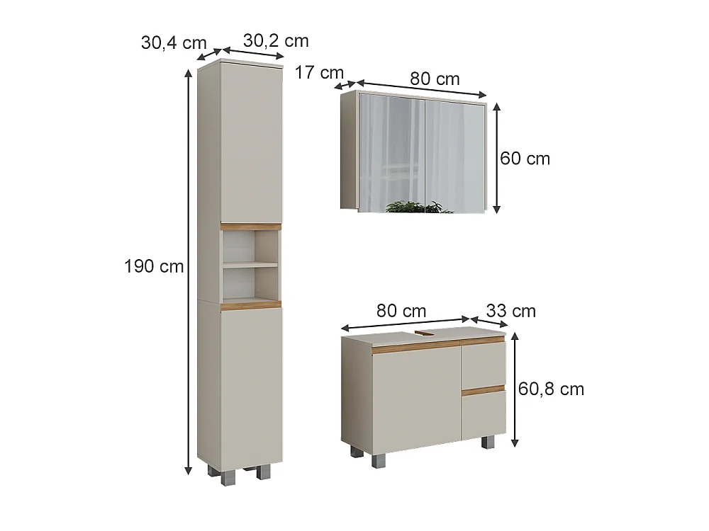 Zestaw mebli łazienkowych kaszmir/dąb artisan 80x33x60.8 j-shape