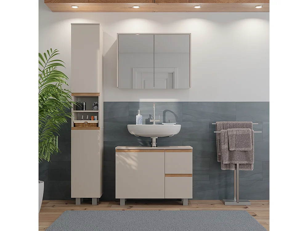 Zestaw mebli łazienkowych kaszmir/dąb artisan 80x33x60.8 j-shape