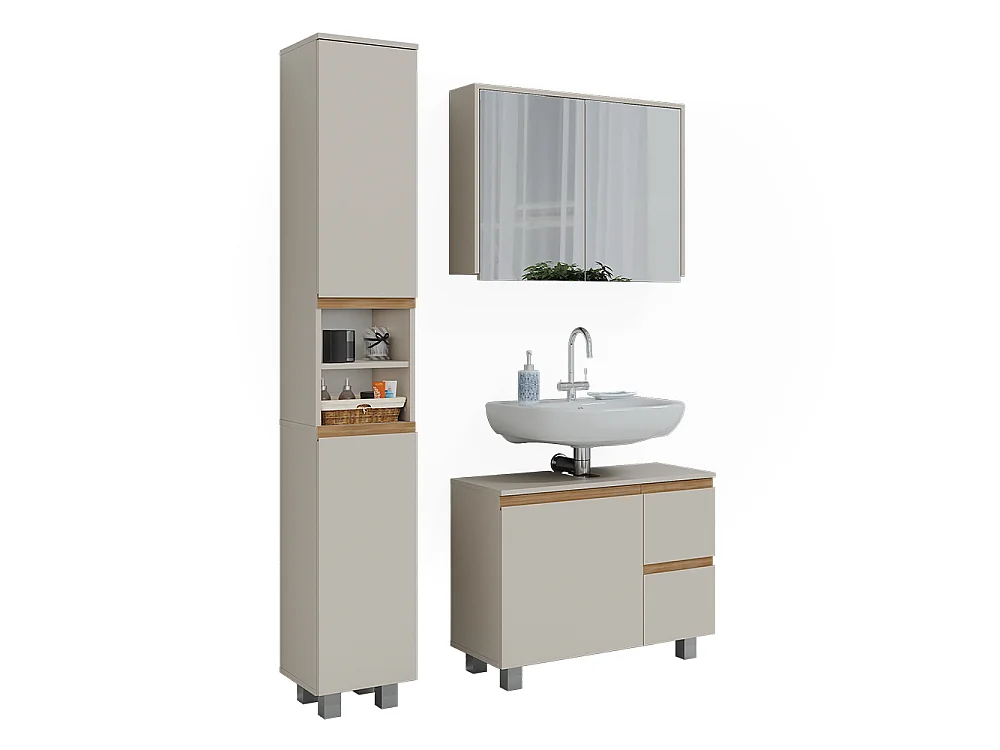 Zestaw mebli łazienkowych kaszmir/dąb artisan 80x33x60.8 j-shape