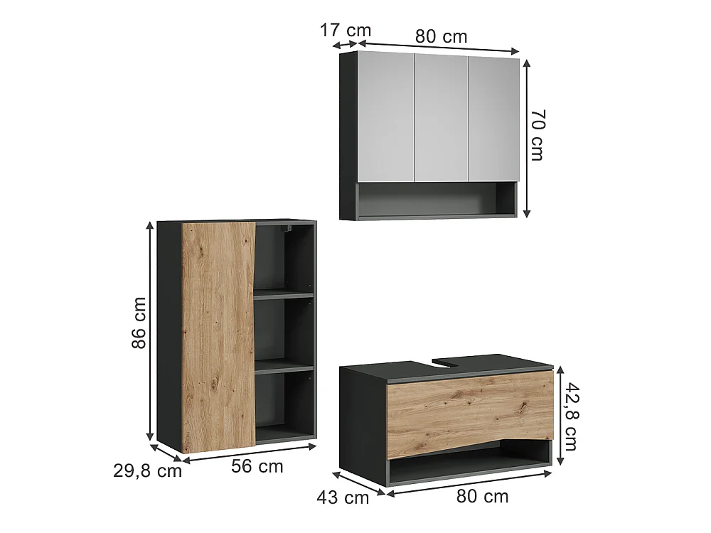 Zestaw mebli łazienkowych dąb artisan/antracyt 80x43x42.8 willow