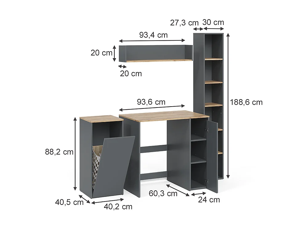 Badmöbel-Set anthrazit/goldkraft eiche 30x27.3x188.6 viktor