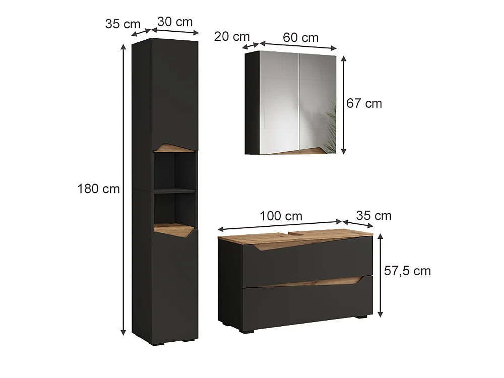 Badrumsmöbelset antracit/hantverks ek 100x35x57.5 marelle