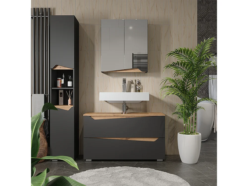 Badrumsmöbelset antracit/hantverks ek 100x35x57.5 marelle