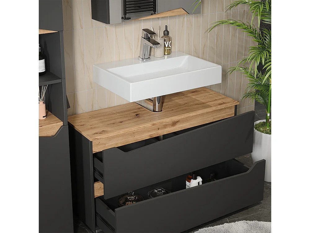 Badrumsmöbelset antracit/hantverks ek 100x35x57.5 marelle