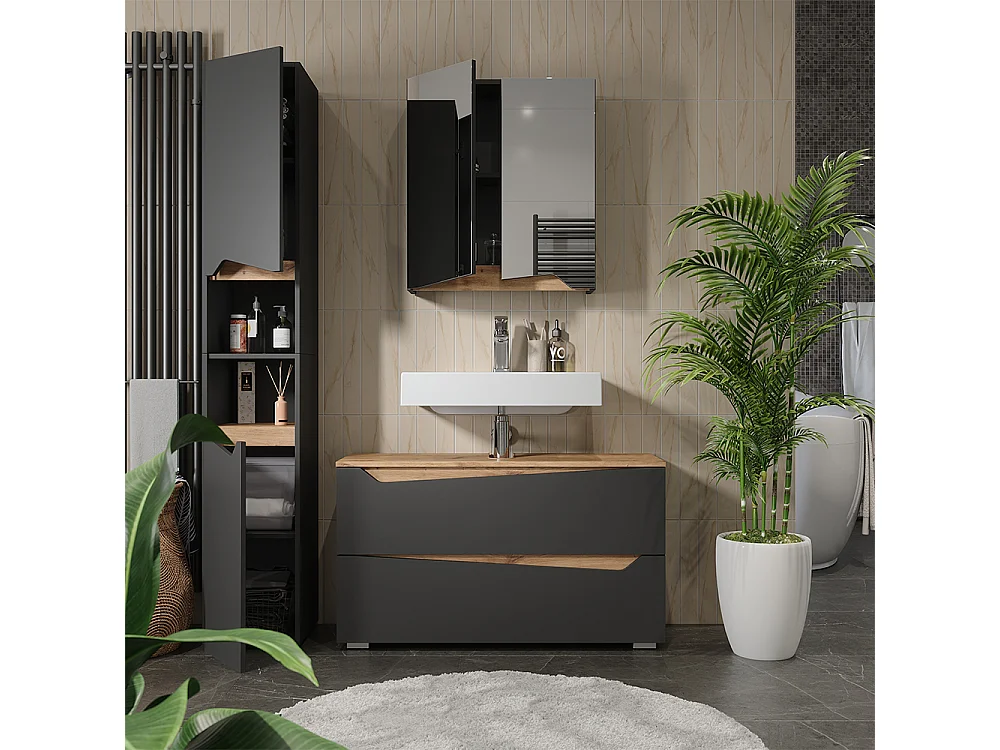 Badrumsmöbelset antracit/hantverks ek 100x35x57.5 marelle