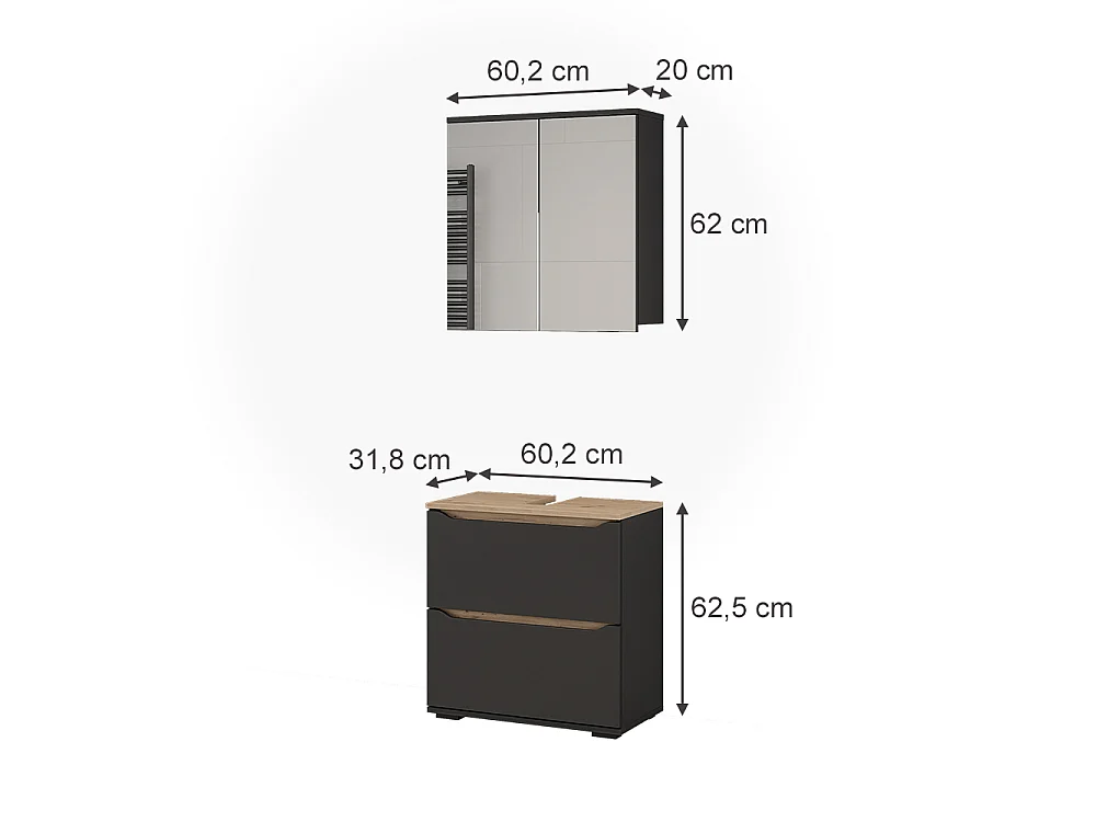 Badmöbel-Set anthrazit/artisan-eiche 60.2x20x62 ruben