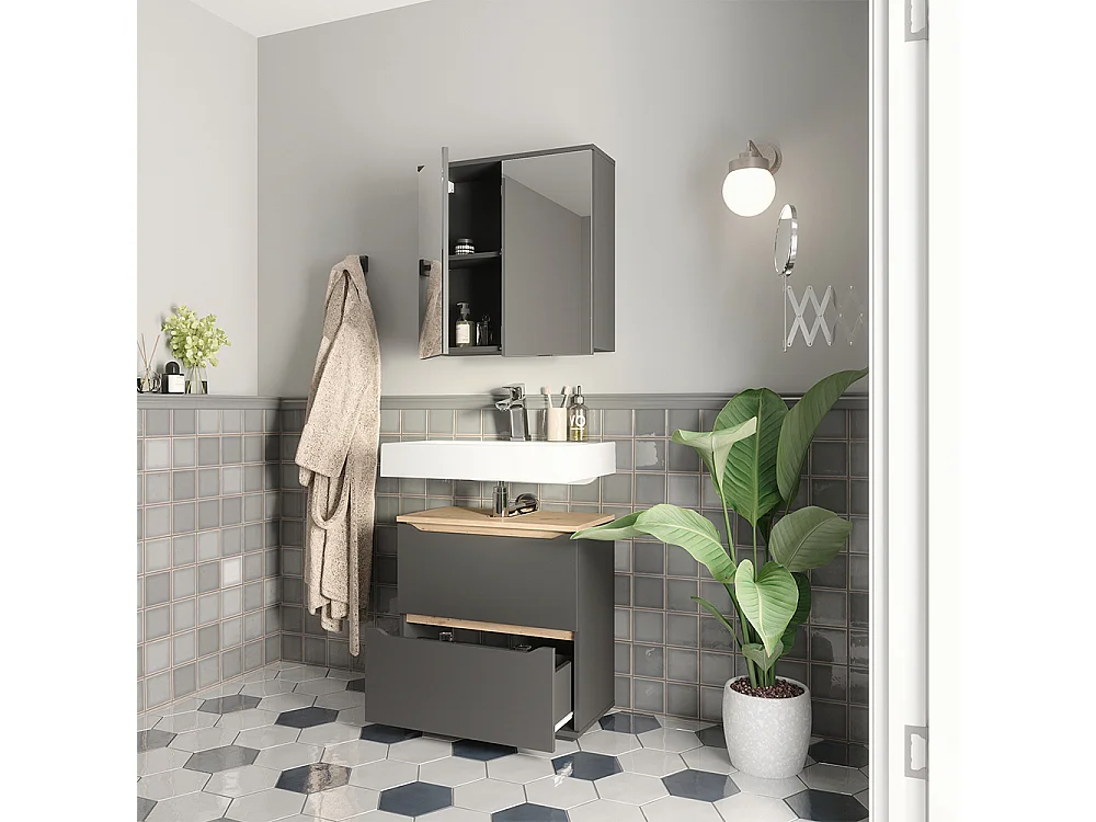 Badmöbel-Set anthrazit/artisan-eiche 60.2x20x62 ruben