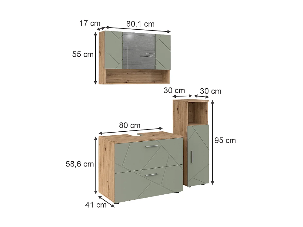 Badrumsmöbelset salvia grön 80x41x58.6 irma