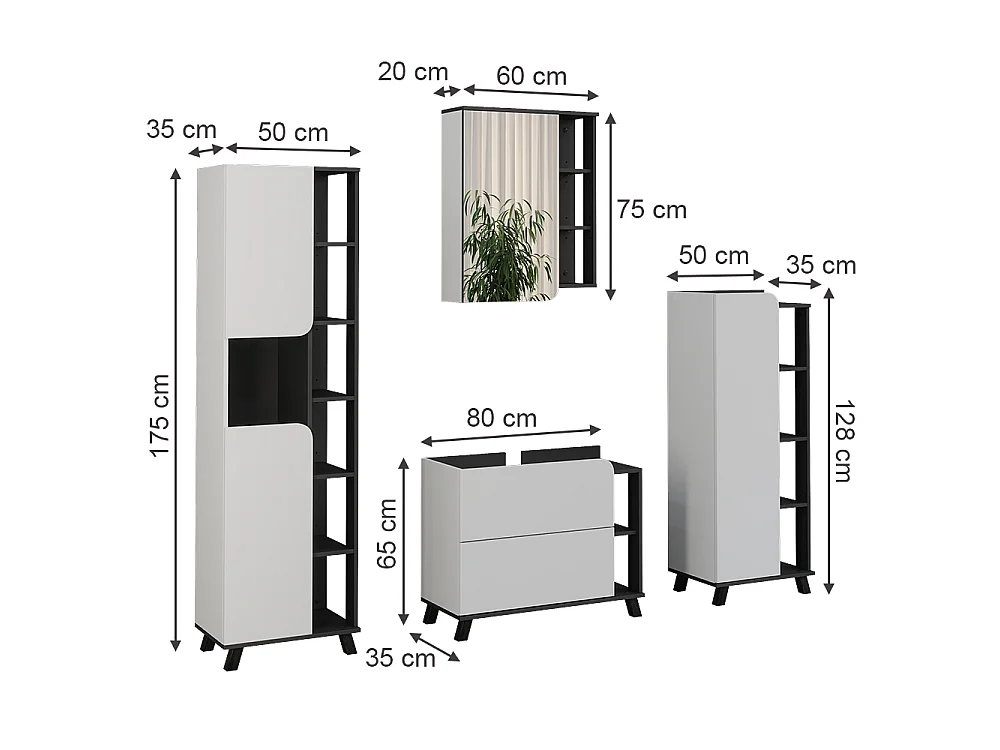 Zestaw mebli łazienkowych biały/antracyt 80x35x65 karen