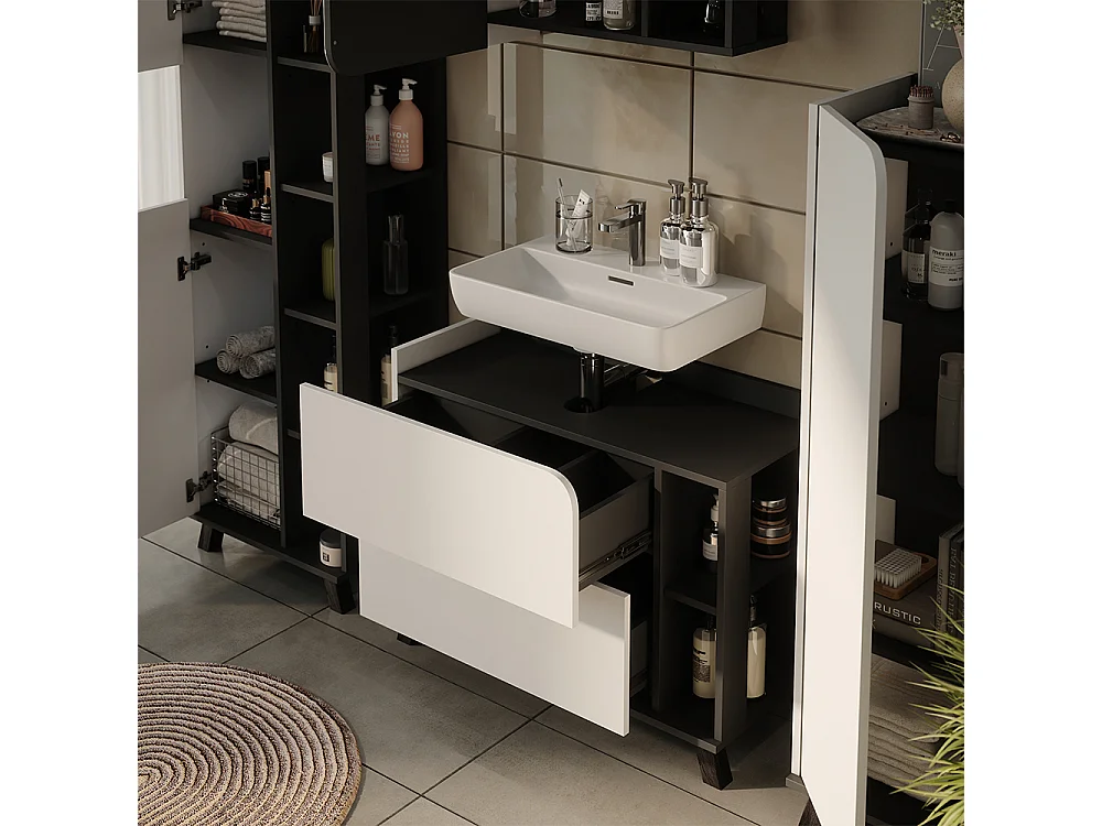 Zestaw mebli łazienkowych biały/antracyt 80x35x65 karen