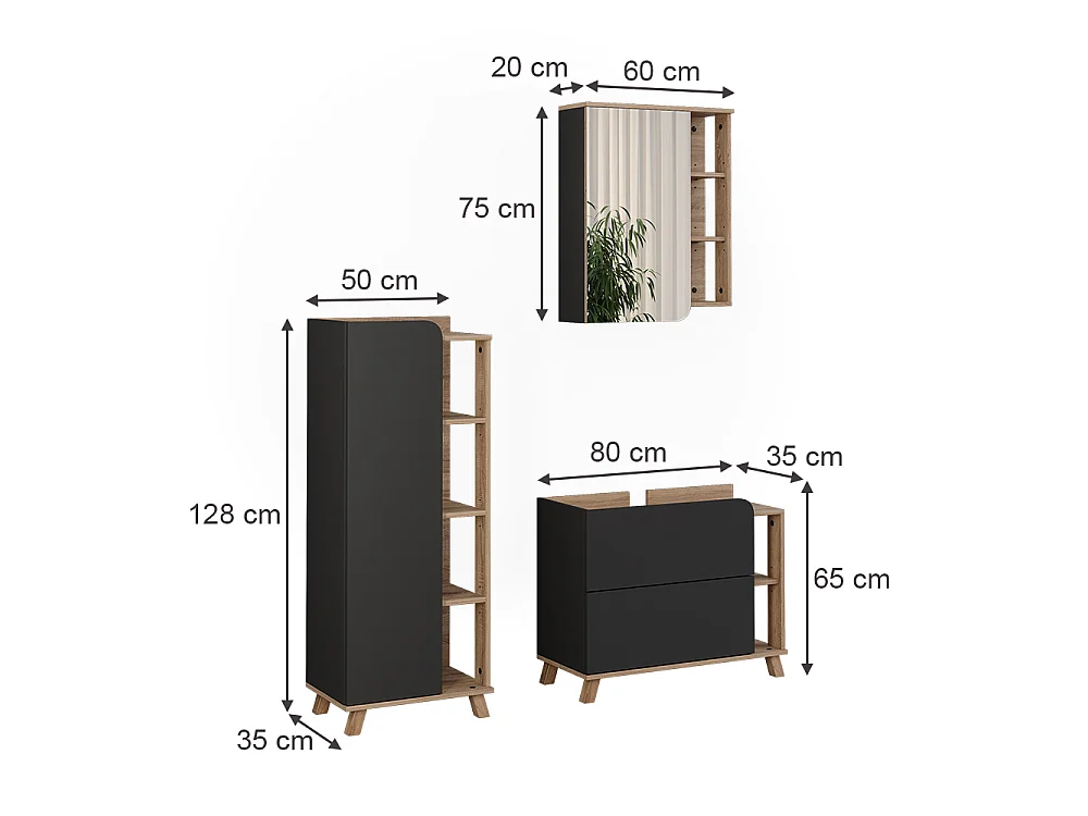 Badrumsmöbelset antracit/sonoma 80x35x65 karen