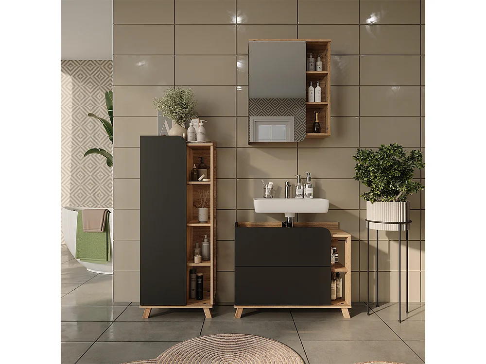 Badrumsmöbelset antracit/sonoma 80x35x65 karen