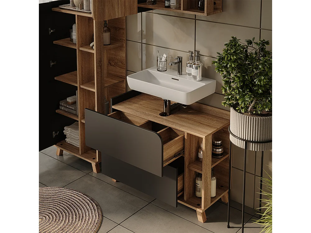 Badrumsmöbelset antracit/sonoma 80x35x65 karen