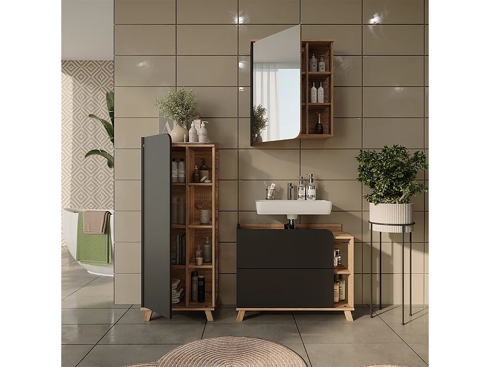 Badrumsmöbelset antracit/sonoma 80x35x65 karen
