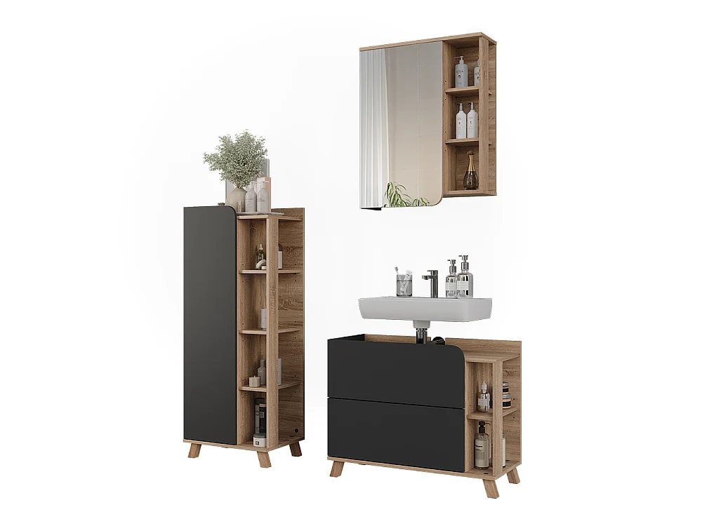 Badrumsmöbelset antracit/sonoma 80x35x65 karen