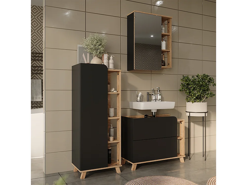 Badrumsmöbelset antracit/sonoma 80x35x65 karen