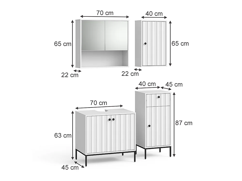 Zestaw mebli łazienkowych białe pofałdowanie 70x45x63 eliza