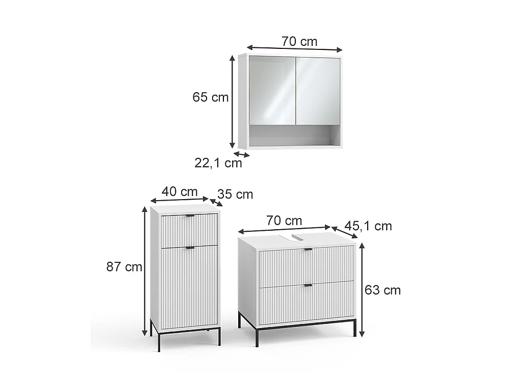 Badrumsmöbelset vit 70x45.1x63 eliza