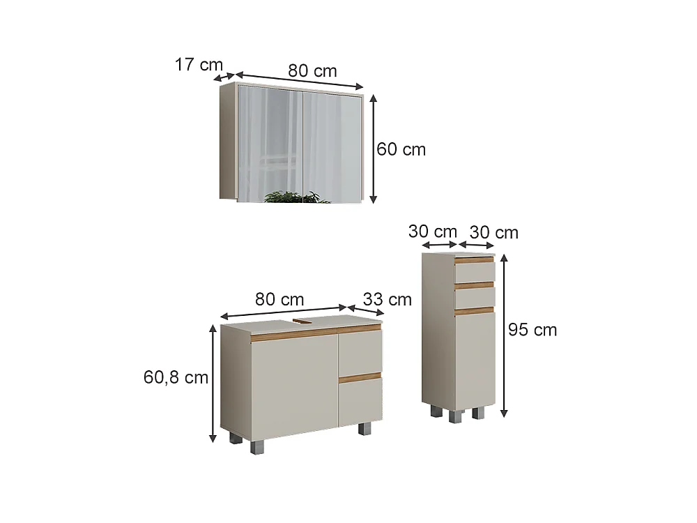 Zestaw mebli łazienkowych kaszmir/dąb artisan 80x33x60.8 j-shape