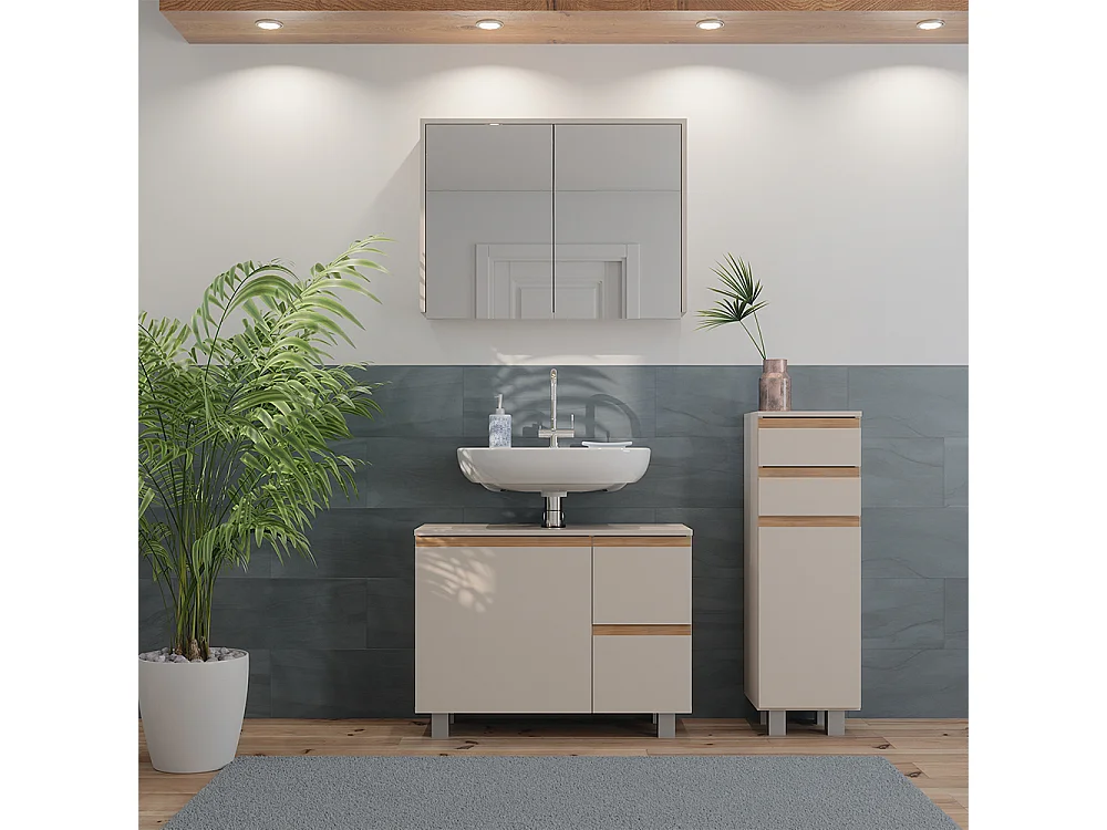 Zestaw mebli łazienkowych kaszmir/dąb artisan 80x33x60.8 j-shape