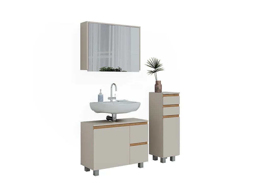 Zestaw mebli łazienkowych kaszmir/dąb artisan 80x33x60.8 j-shape